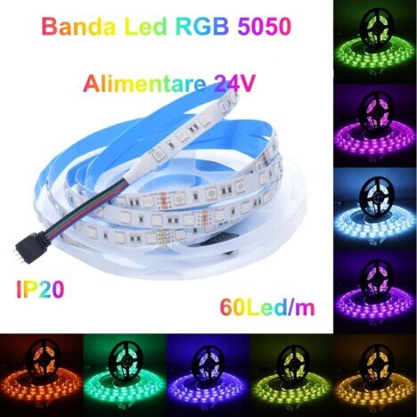 BANDA LED RGB 24V- 60LED/M, INTERIOR IP20 - 5M/ROL